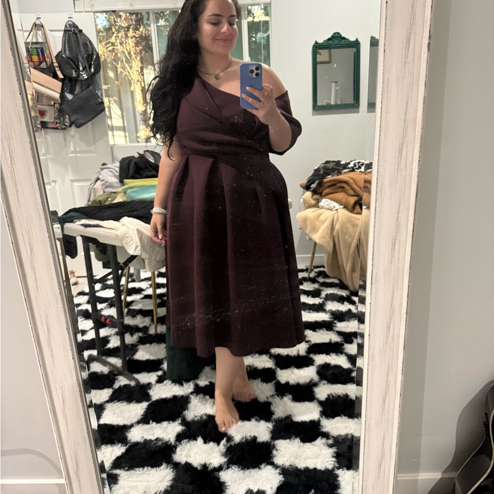 ASOS One Shoulder Dress in Deep Burgundy